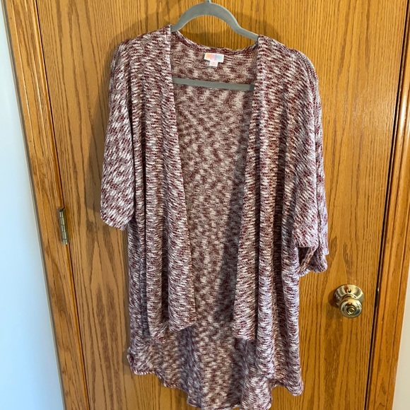 Lularoe Lindsay kimono - sweater like with burgundy/white pattern